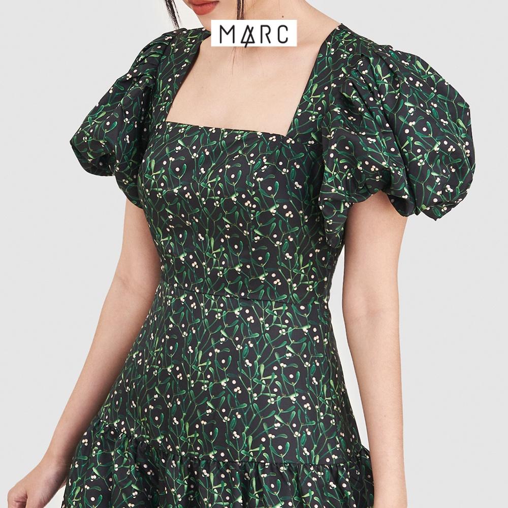 Đầm nữ MARC FASHION tay phồng cổ vuông họa tiết hoa 3 tầng