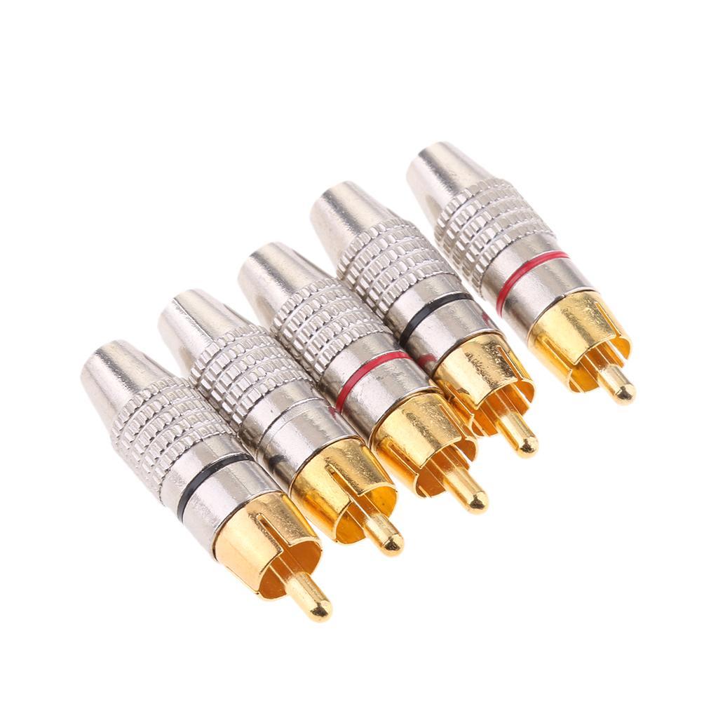 2X 5X RCA Plug Male Solderless Gold Plated Audio Video Adapter Connector