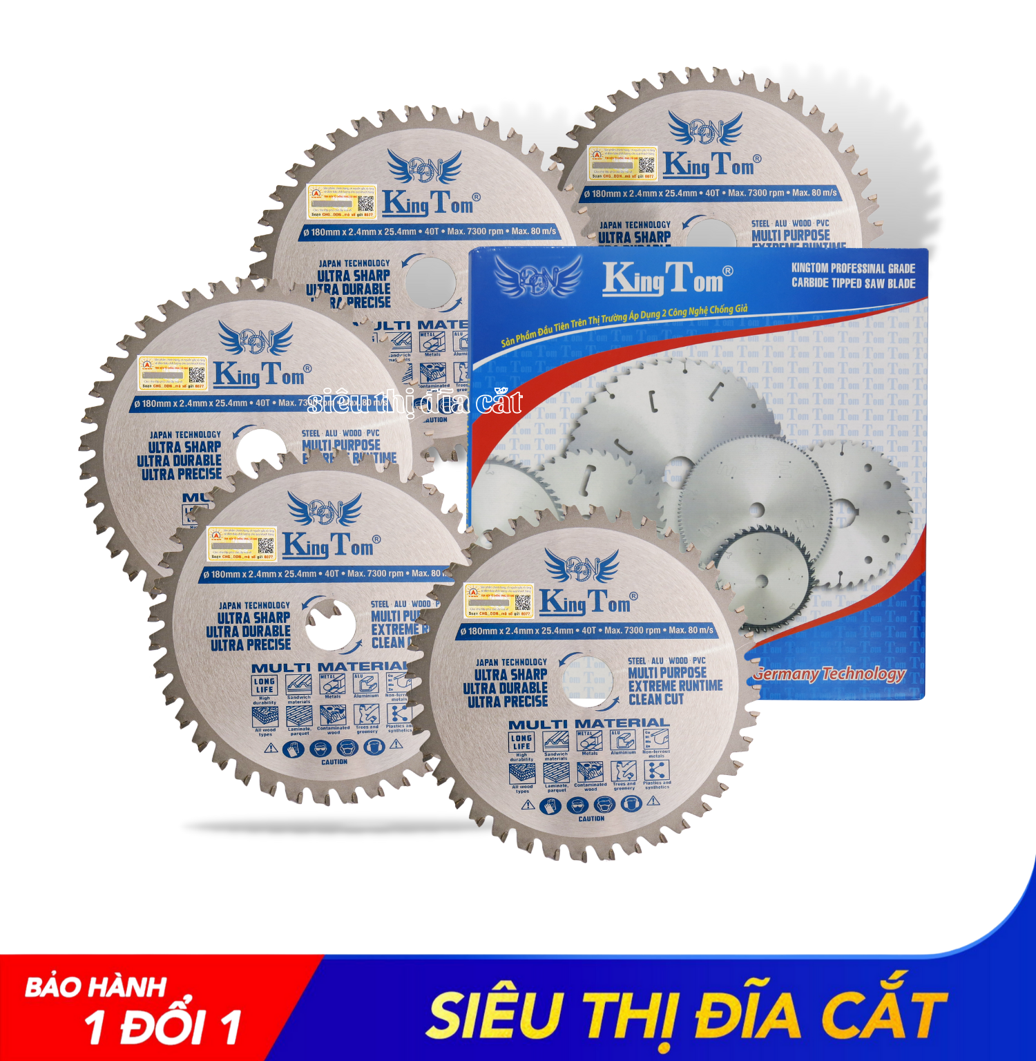 Lưỡi Cắt Gỗ Nhôm Cao Cấp 180-40 Răng (5 In 1) KingTom - Cắt Siêu Bén - Siêu Bền