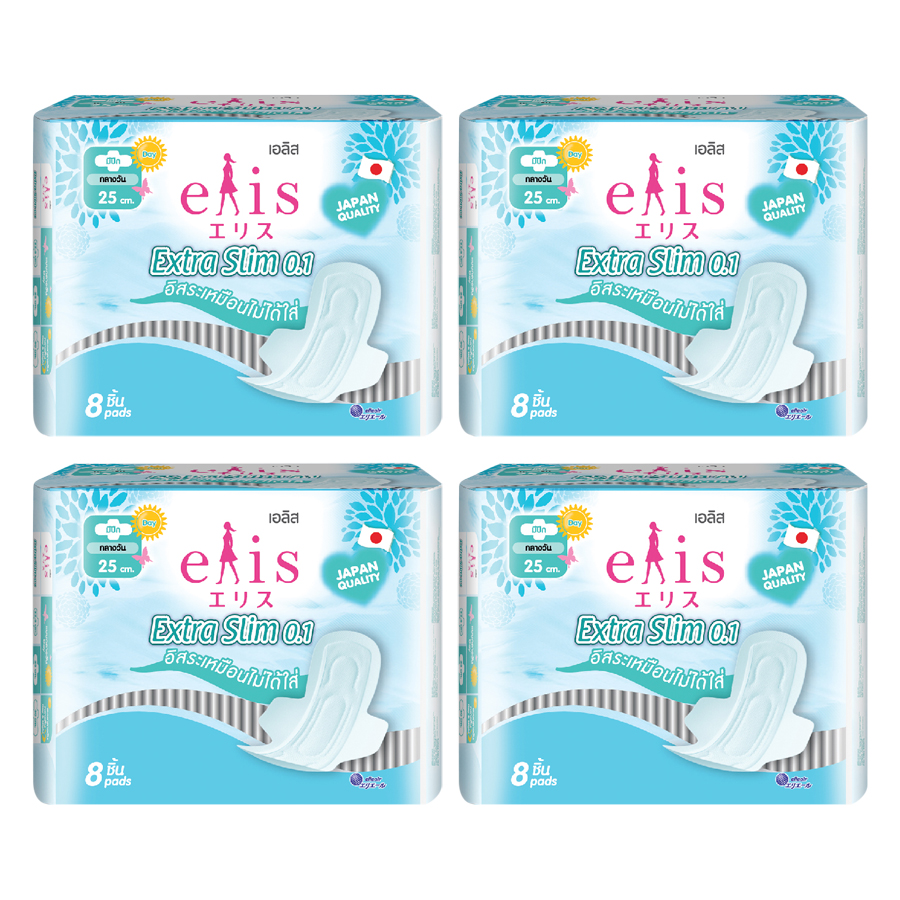 Combo 4 Gói Băng Vệ Sinh Elis Extra Slim 0.1 MP 25cm (8 Miếng / Gói)