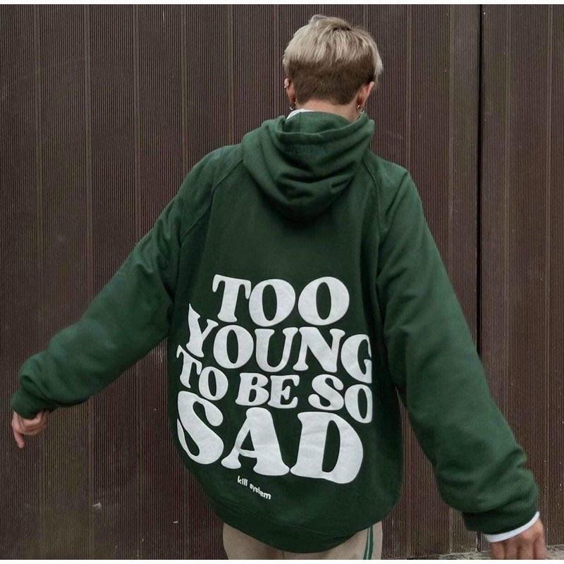 Áo hoodie nỉ bông in chữ nổi TOO YOUNG nam nữ unisex