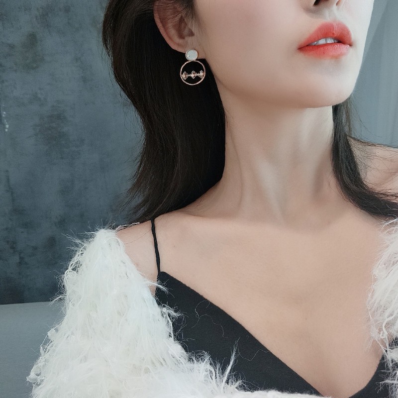 Bông Tai Nữ Hình Tròn Đính Đá Titan Ko Đen TT 2714