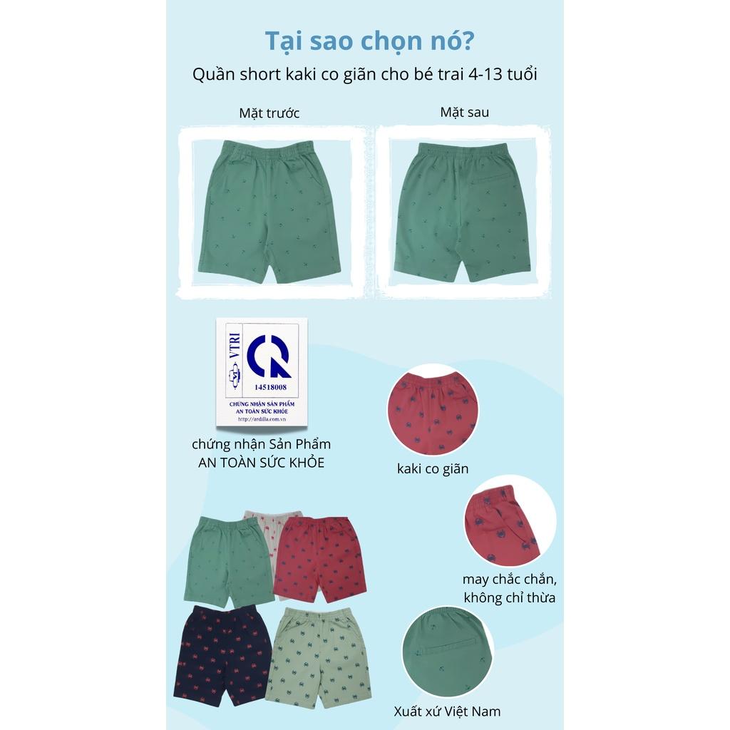 Quần Short Bé Trai ARDILLA Kaki Hoạ Tiết Xinh Xắn, Vải Cotton Co Giãn Tốt, Thoải Mái Vận Động Cho Bé 4-13 Tuổi KT172BS21