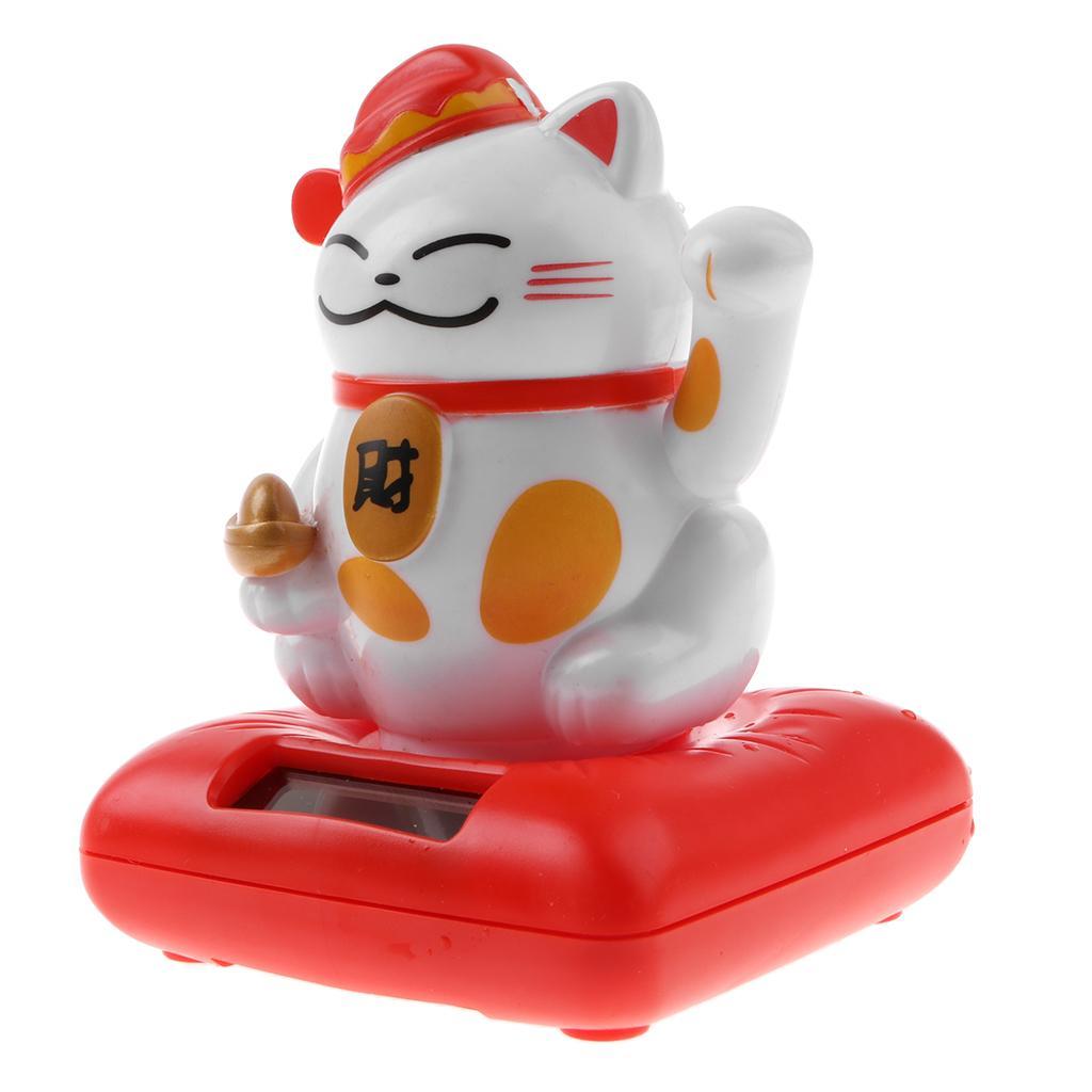 Kids Solar Powered Waving Hands Fortune Cat Kitten Animal Swinging Figure Toy Car Home Ornament Decor Kids Xmas Gifts Gag Prank Toys #C