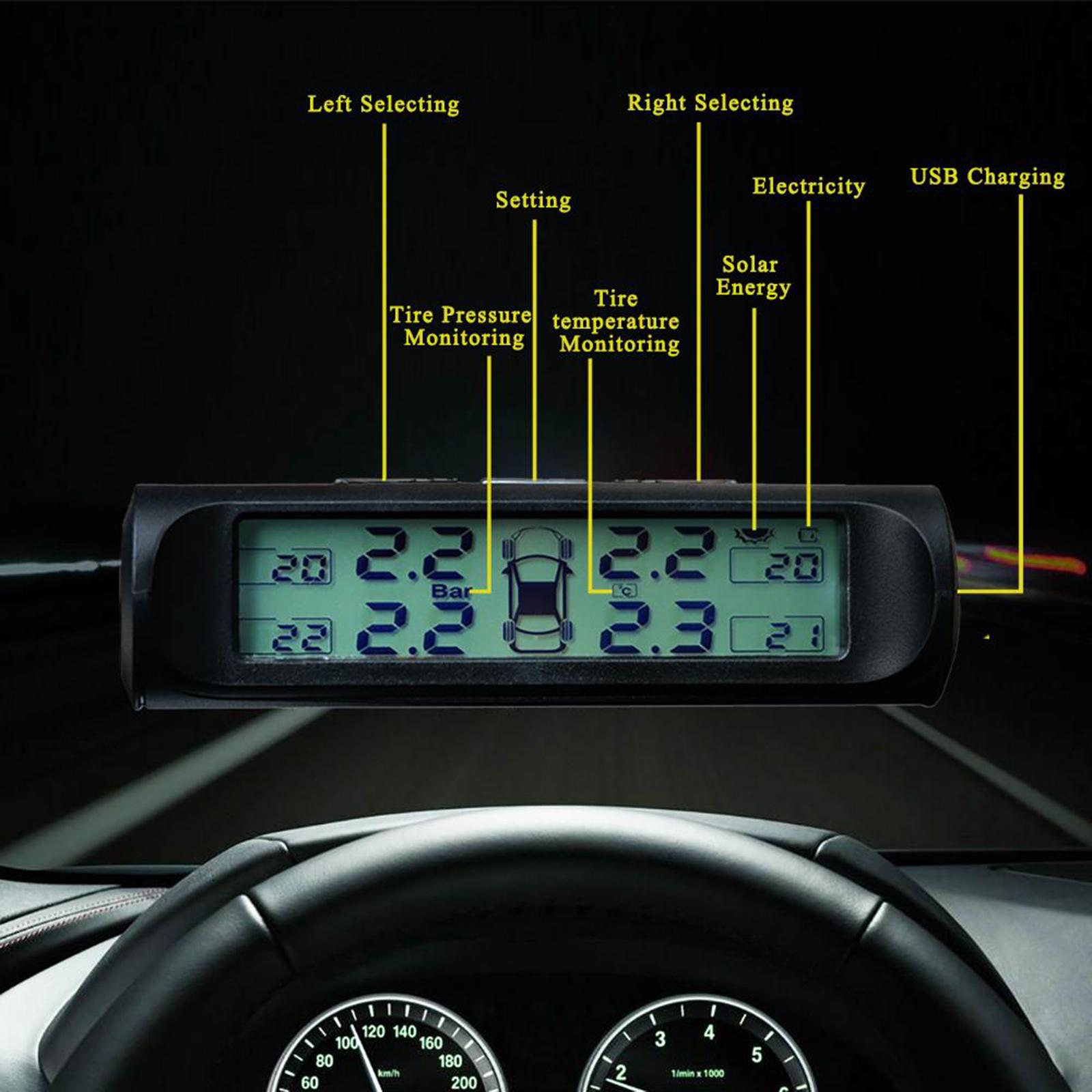 Tire Pressure Monitoring System Solar Power Wireless TPMS,Safety Monitor with 4 Sensors LCD Display Real Time Auto Alarm Pressure Temperature for Cars