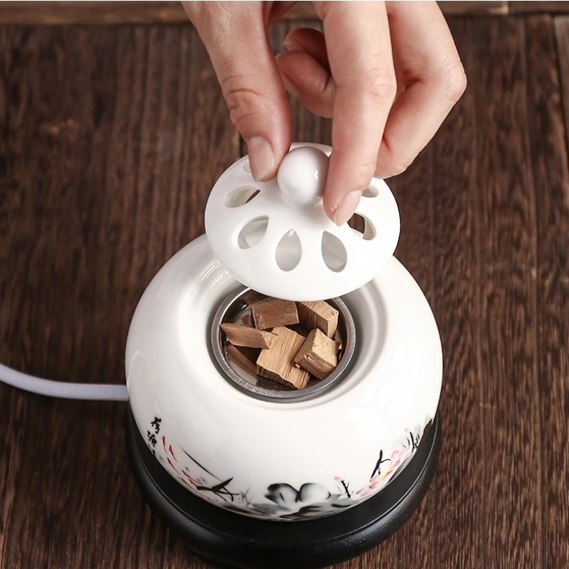 Lư Xông Đốt Trầm Hương, Tinh Dầu - Lư Gốm Sứ Xông Trầm Hương, Tinh Dầu Bằng Điện Có Hẹn Giờ