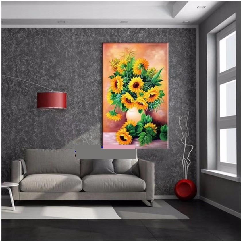 Tranh Đính Đá BÌNH HOA KHOE SẮC (ĐÁ ABC CAO CẤP). Kích Thước: 75cm x 50cm