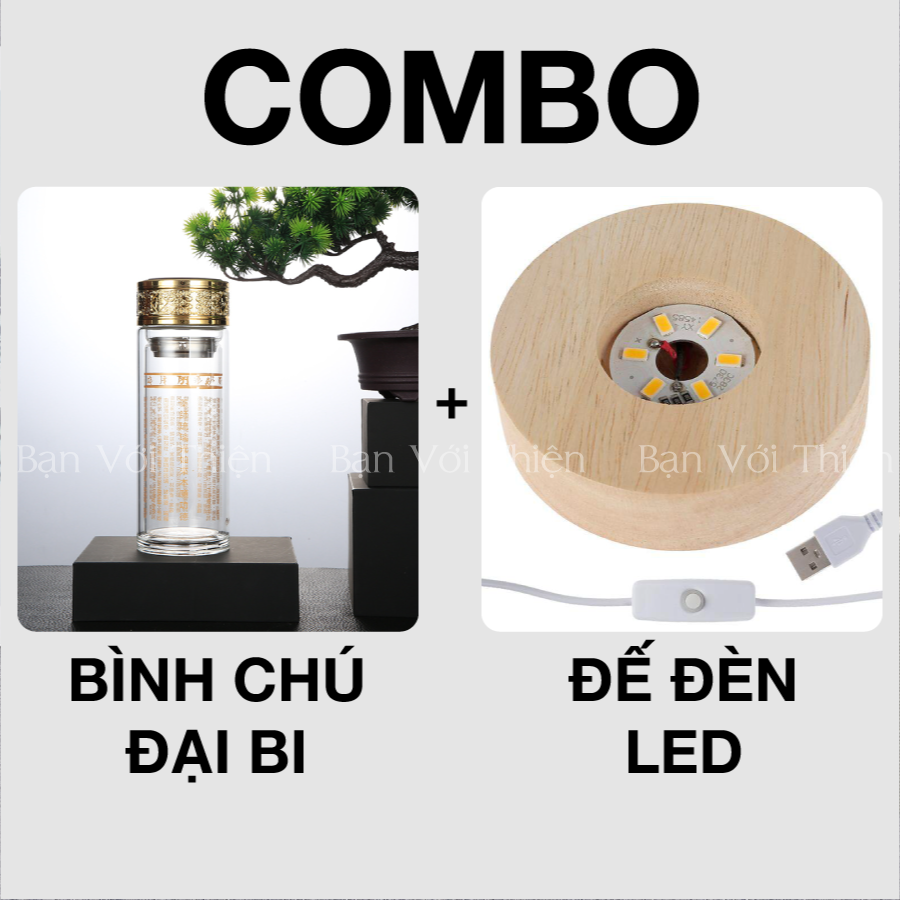 Bình Nước Chú Đại Bi 500ml (Trì 21 biến Chú Đại Bi) - Combo Bình + Đèn