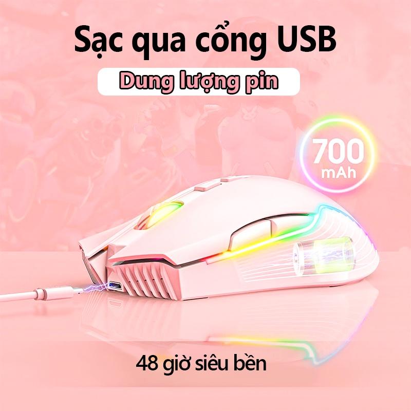 Chuột chơi game bluetooth không dây có thể sạc lại ONIKUMA CW905 màu hồng với đèn RGB, có thể điều chỉnh DPI 5 tốc độ [Hàng chính hãng]