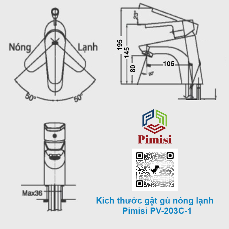 Vòi Lavabo Nóng Lạnh Pimisi PV-203C-1 Đồng Thau Mạ Xi Sáng Bóng, Dùng Cho Chậu Rửa Mặt 1 Lỗ Ở Phòng Tắm - Điều Chỉnh Nước Bằng Gật Gù Gắn Trên Bồn Chậu Rửa Treo Tường Hay Chậu Mặt Bàn Đá, Với Đầy Đủ Phụ Kiện Xi Phông Và Dây Cấp Nước | Hàng Chính Hãng