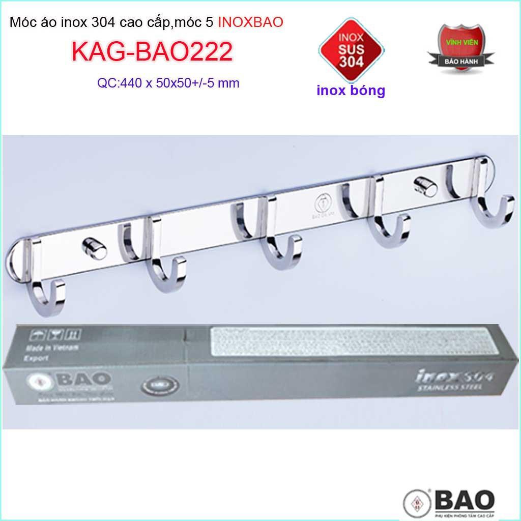 Móc 5 Inox Bảo KAG-BAO222, móc áo phòng tắm SUS304 hộp đúc vuông sang trọng thiết kế tin tế đến từng chi tiết
