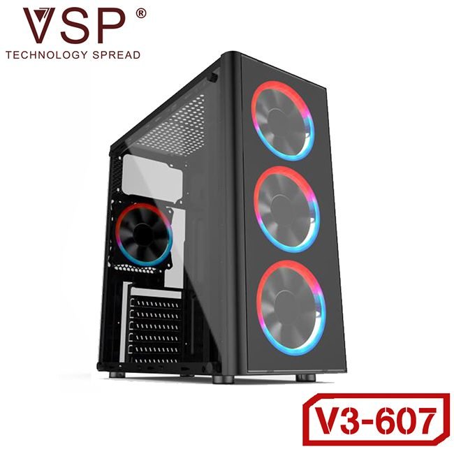 Thùng Máy Tính Case VSP V3-607 2 Mặt Kính Cường Lực - Hàng nhập khẩu