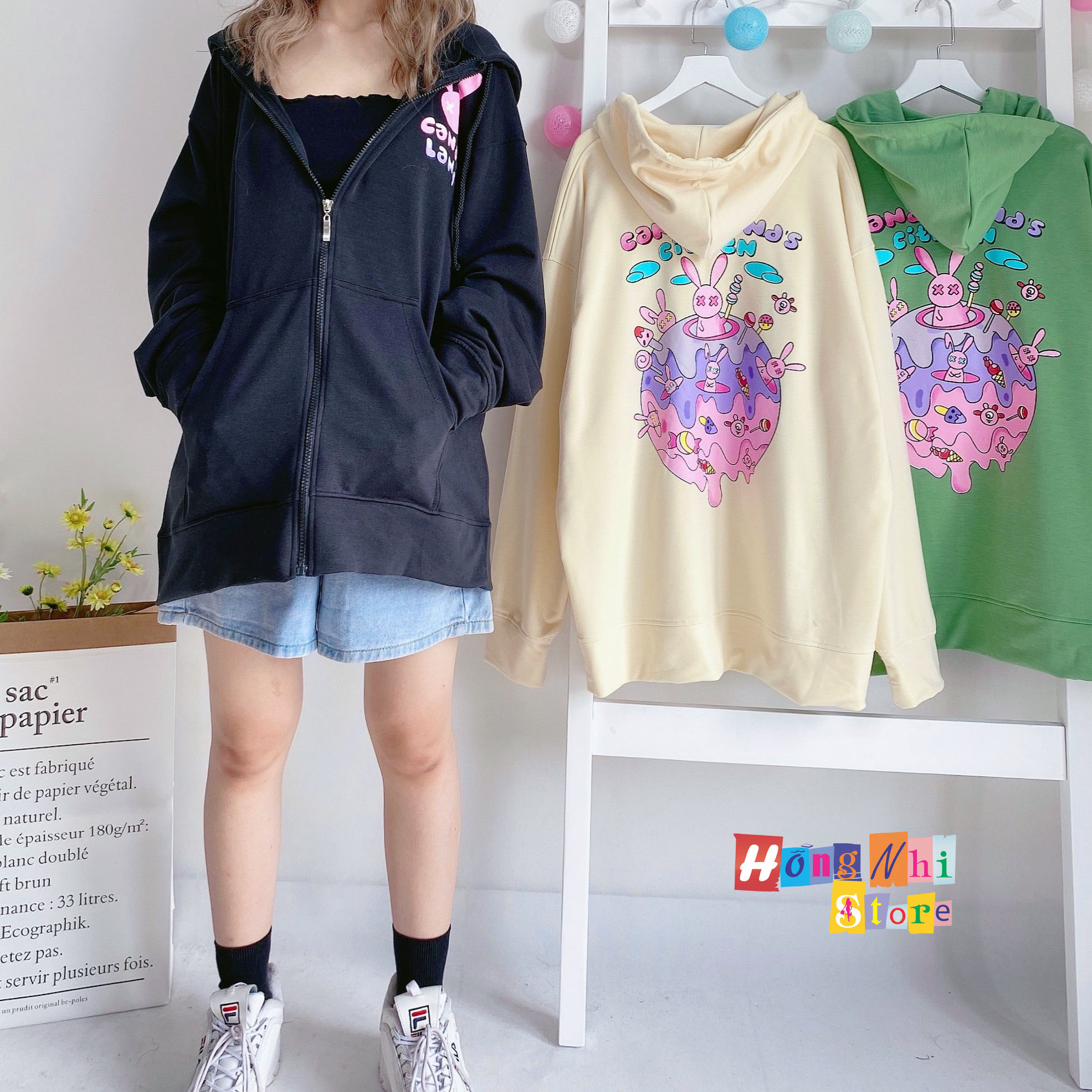 Áo Khoác Hoodie Zip In Hình CANDY LAND Oversize Ulzzang Unisex Dáng Rộng - MM