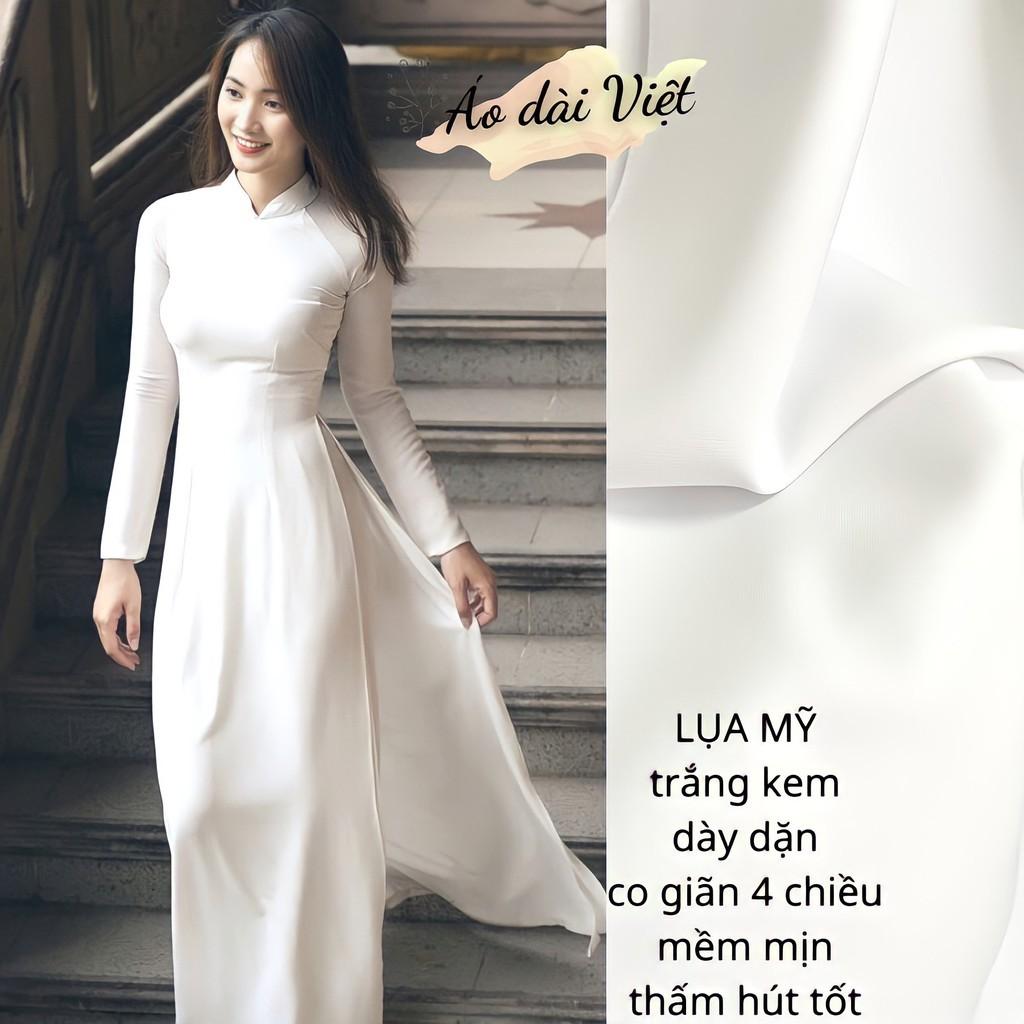 ÁO DÀI TRẮNG NỮ HỌC SINH ĐI HỌC MAY SẴN LỤA MỸ CAO CẤP TRẮNG KEM CỔ 2,5cm