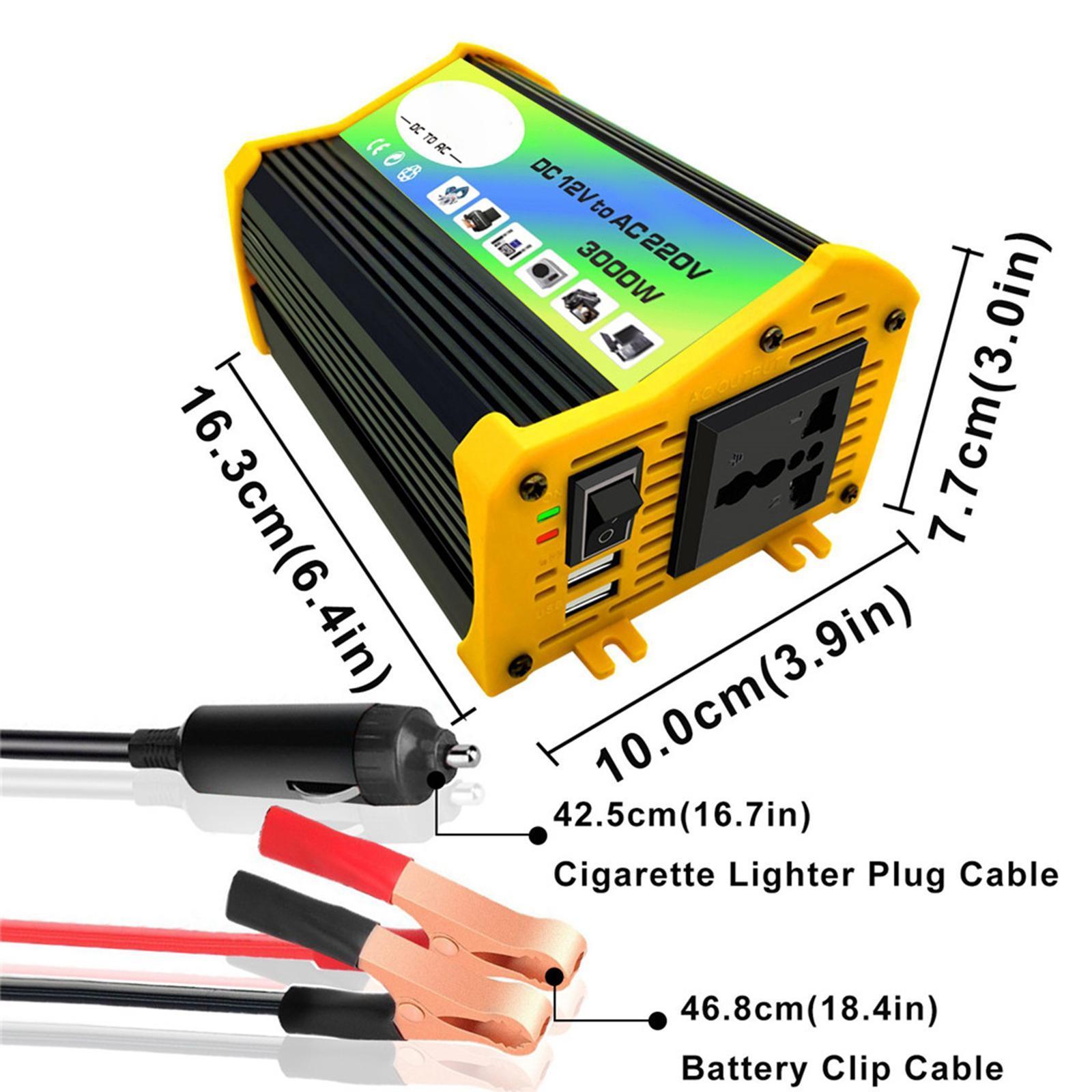 300W DC 12V to  Inverter with 2 USB Charging Ports for Camping Outdoor