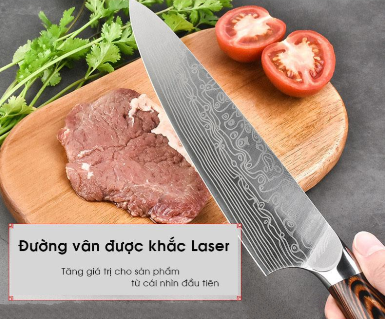 Bộ 3 Dao Nhà Bếp Nhật Khắc Vân Damascus Cao Cấp