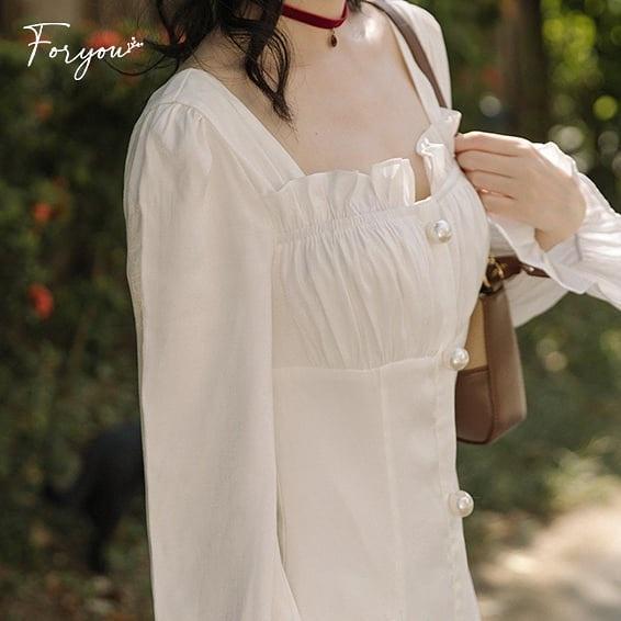 Váy đầm trắng dài nhún ngực FORYOU đầm tay dài mặc đi tiệc, đám cưới - Mia Dress