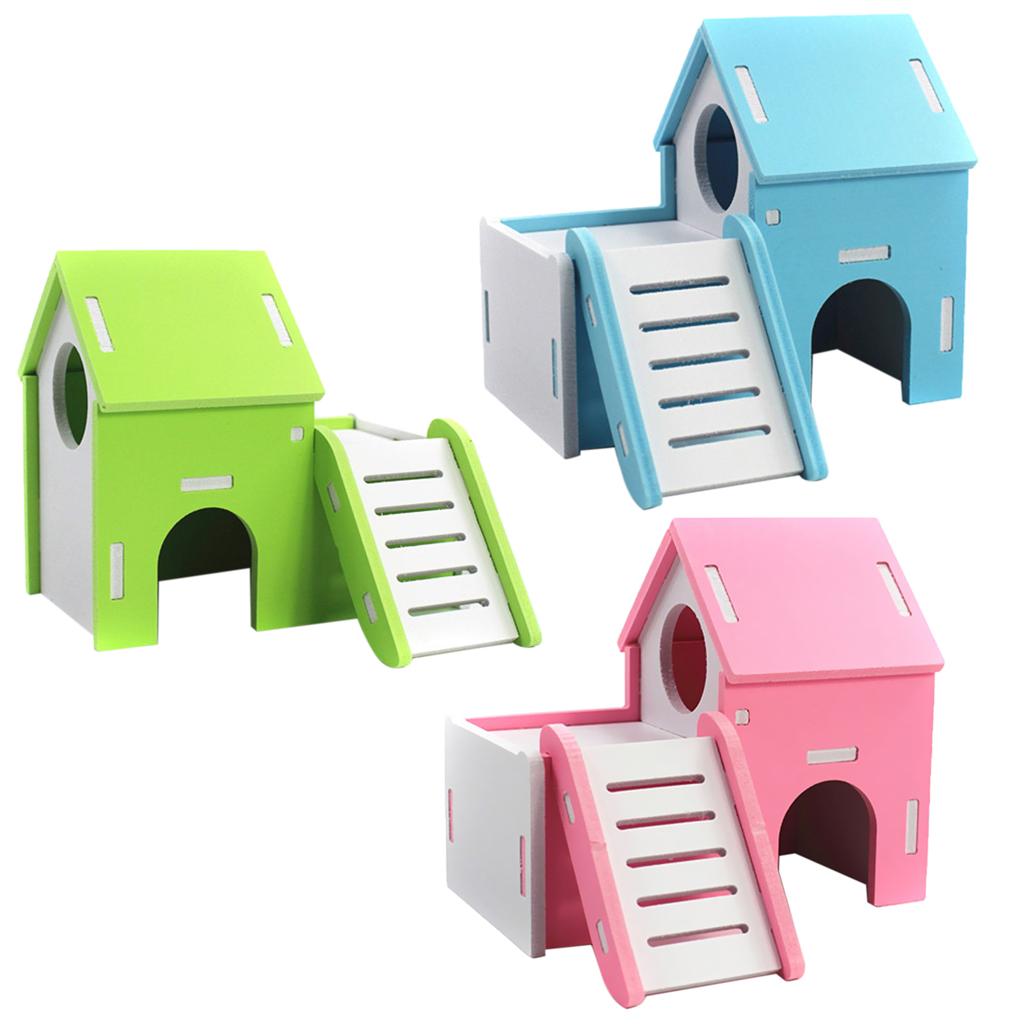 Small Pet House Hamster Mouse Wooden Hut Exercise Funny Nest Toy Blue