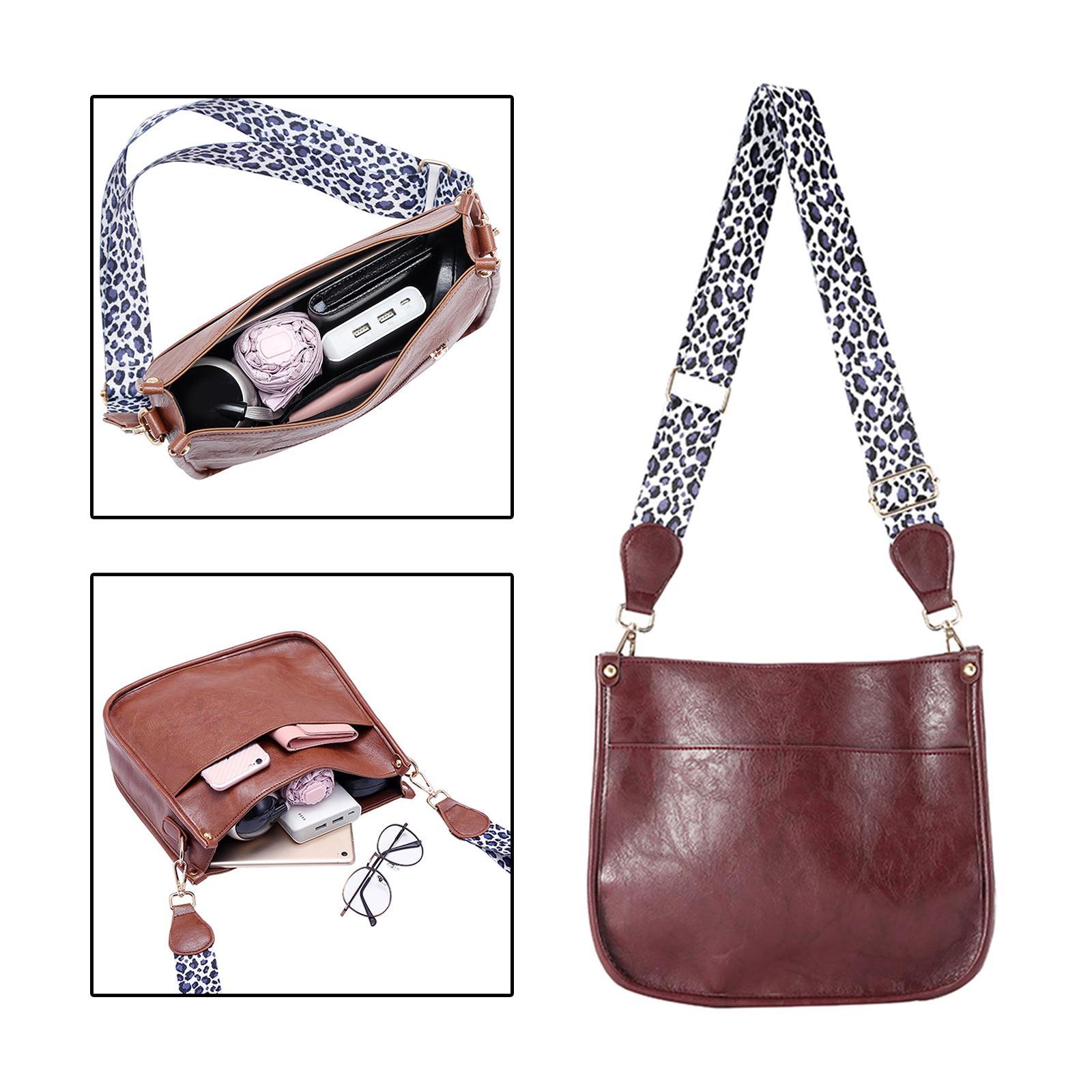 PU Leather Women Single Shoulder Bag, Leopard Straps Shoulder Purse Casual Crossbody Bag for Mobile Phone Travel Shopping Exhibition Girls