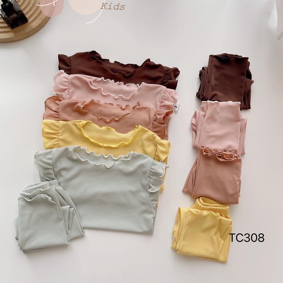 Bộ dài tay thu đông cho bé gái trơn màu chất thun tăm lạnh mềm mịn size từ 6 - 15 kg, phong cách Hàn Quốc