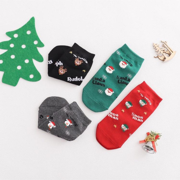 Vớ Ngắn Noel 4 Đôi Vớ Cotton Cổ Ngắn In Họa Tiết Noel Hoạt Hình Vui Nhộn Tất Nữ Phong Cách Nhật Hàn Giáng Sinh Ulzzang