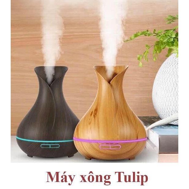 Máy xông tinh dầu Tulip phun sương tạo độ ẩm không khí, khuếch tán tinh dầu, đèn Led 7 màu, remote điểu khiển từ xa