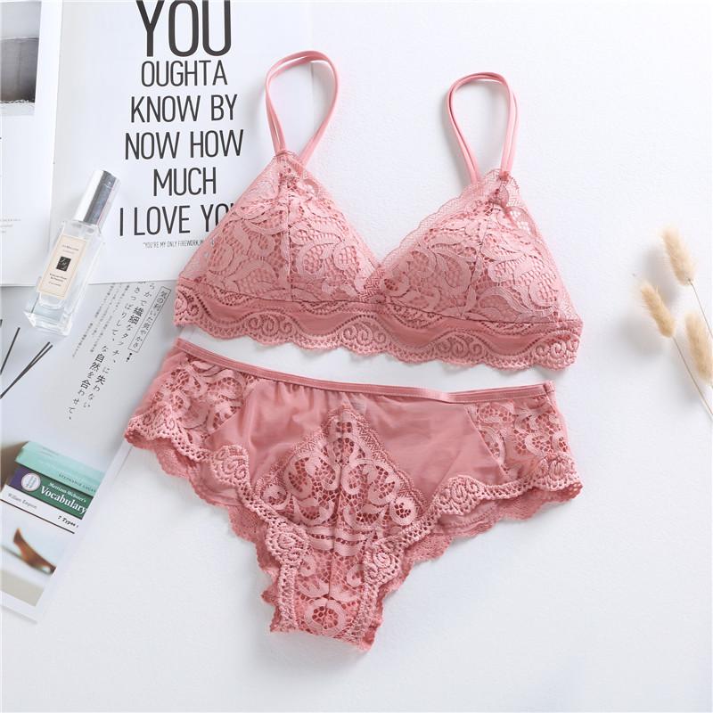 Pháp Mới Hồng Bông Siêu Mỏng Bộ Đồ Lót Mùa Hè Gợi Cảm Dây Không Push Up Bra Bộ Mùa Xuân phụ Nữ Plus Kích Thước Bộ Đồ Lót Ren