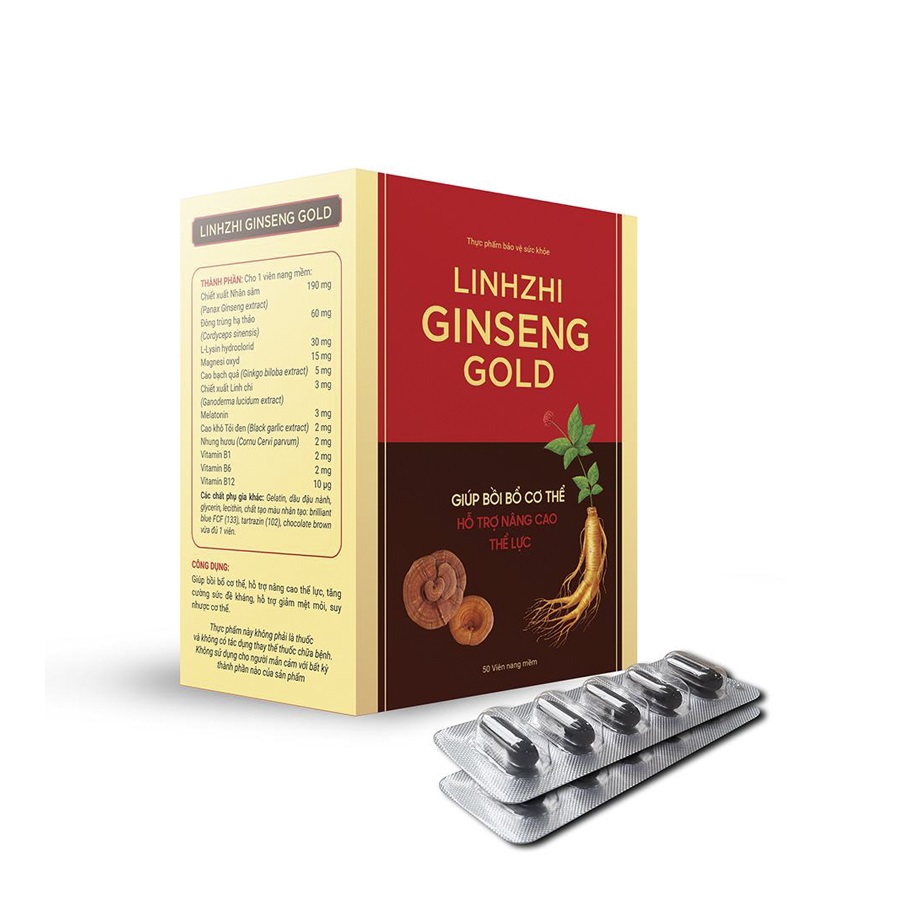Linhzhi Ginseng Gold - Giúp bồi bổ cơ thể, hỗ trợ nâng cao thể lực, tăng cường sức đề kháng, hỗ trợ giảm mệt mỏi, suy nhược cơ thể - Hộp 50 viên nang mềm