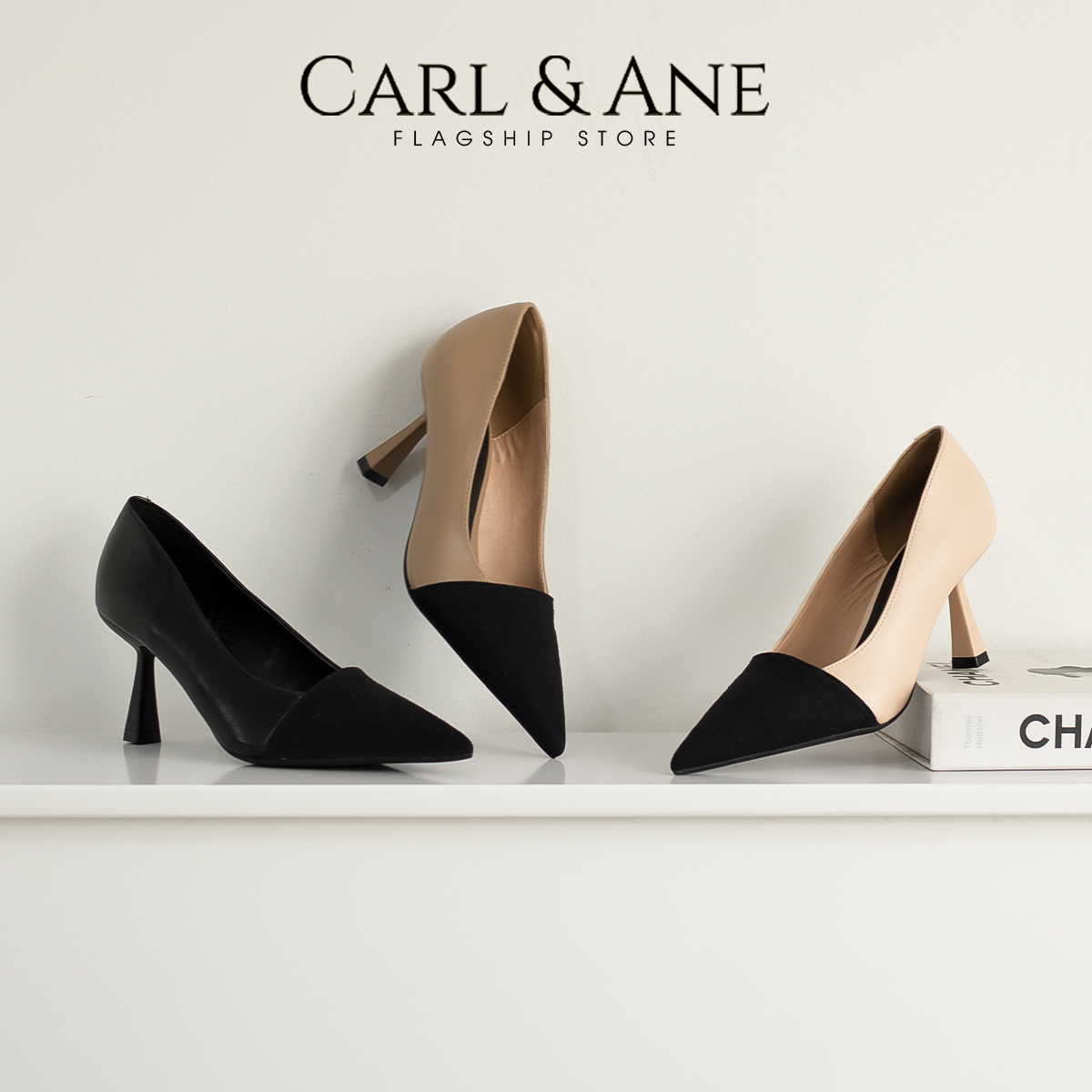Carl &amp; Ane - Giày cao gót mũi nhọn gót cao 7cm phối màu thời trang _ CP018