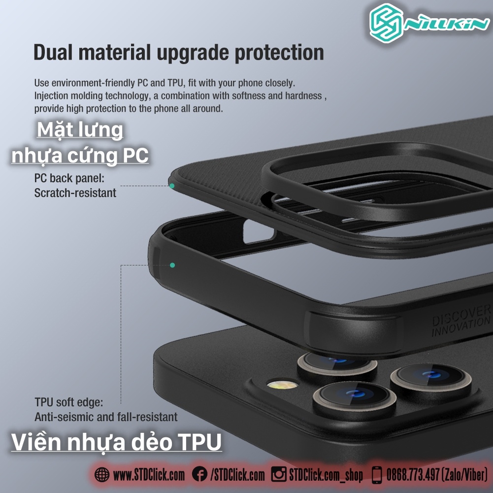 ỐP LƯNG DÀNH CHO ĐIỆN THOẠI IPHONE 14 PRO NILLKIN NHỰA CỨNG VIỀN DẺO