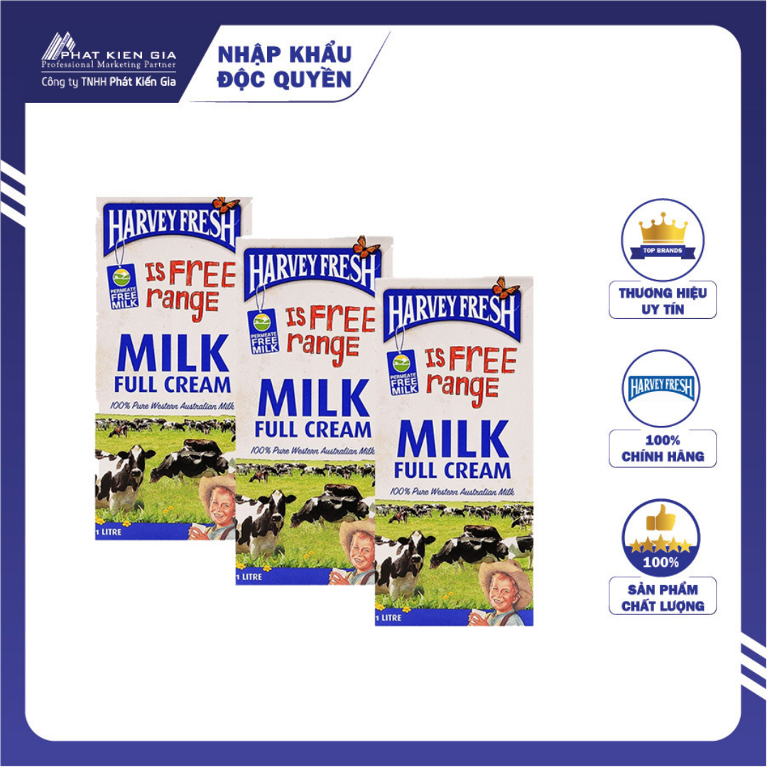COMBO 3 Hộp Sữa Tươi Tiệt Trùng Nguyên Kem Harvey Fresh 1L (Úc)
