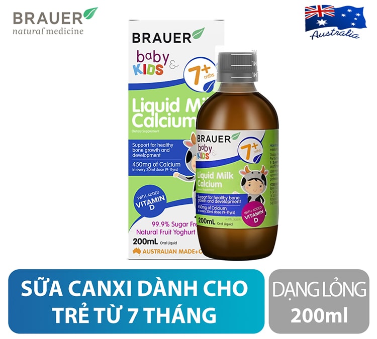 Canxi Dạng Sữa Brauer Baby &amp; Kids Liquid Milk Calcium 200ml