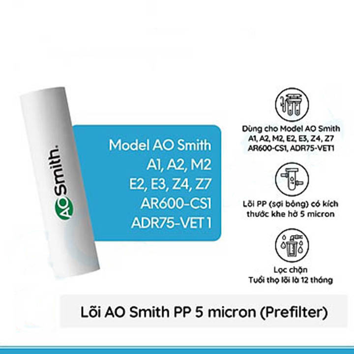 Lõi lọc nước cho máy A. O. SMITH A1, A2, M1, M2, G1, G2, E1, E2, E3, Daisy, Daisy Plus, AR75-A-S-1E, AR75-A-S-2, AR75-A-S-1 - Hàng chính hãng