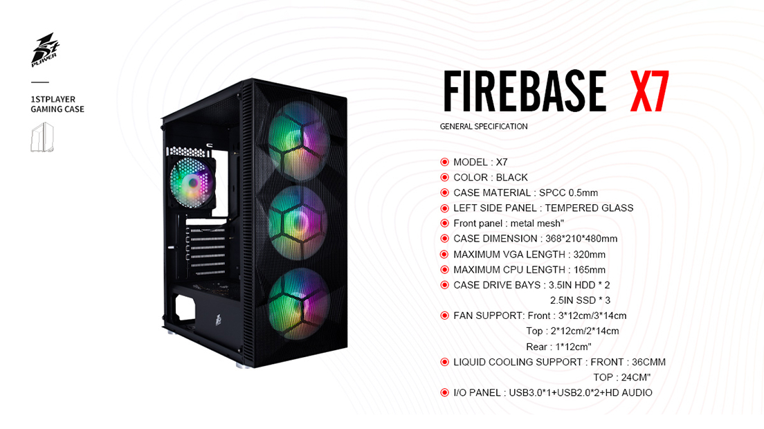 Case 1st Player X7 (Tặng 4 Fan RGB) (Đen) - Hàng chính hãng