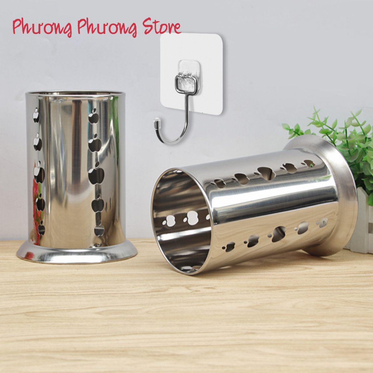 Ống đựng muỗng đũa inox cao cấp ( tặng vỉ dán tường to )