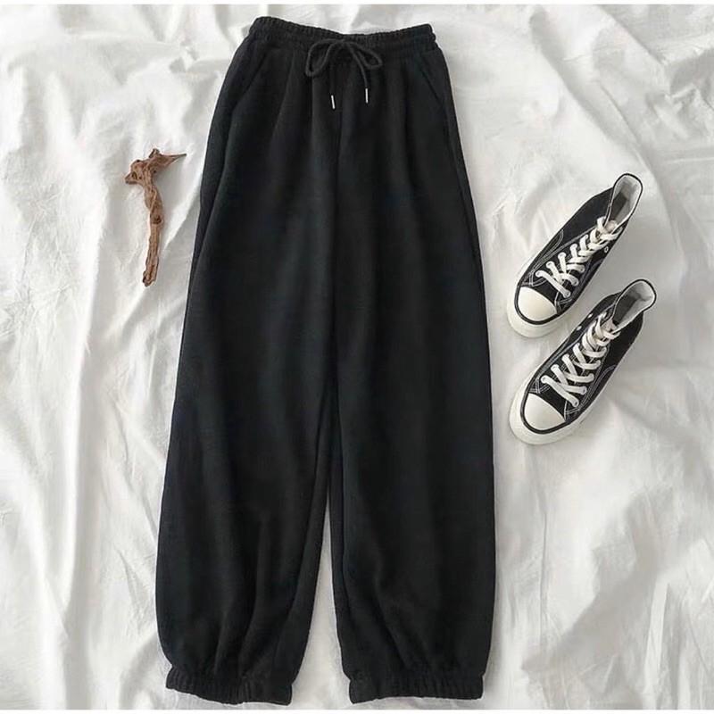 Quần ống rộng dáng jogger bo gấu nỉ da cá siêu hot