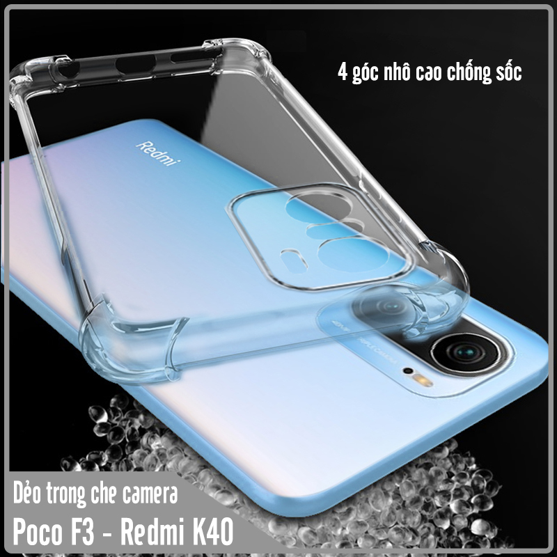 Ốp lưng 4 góc chống sốc cho Xiaomi Poco F3 - Redmi K40 Trong Suốt Che Camera