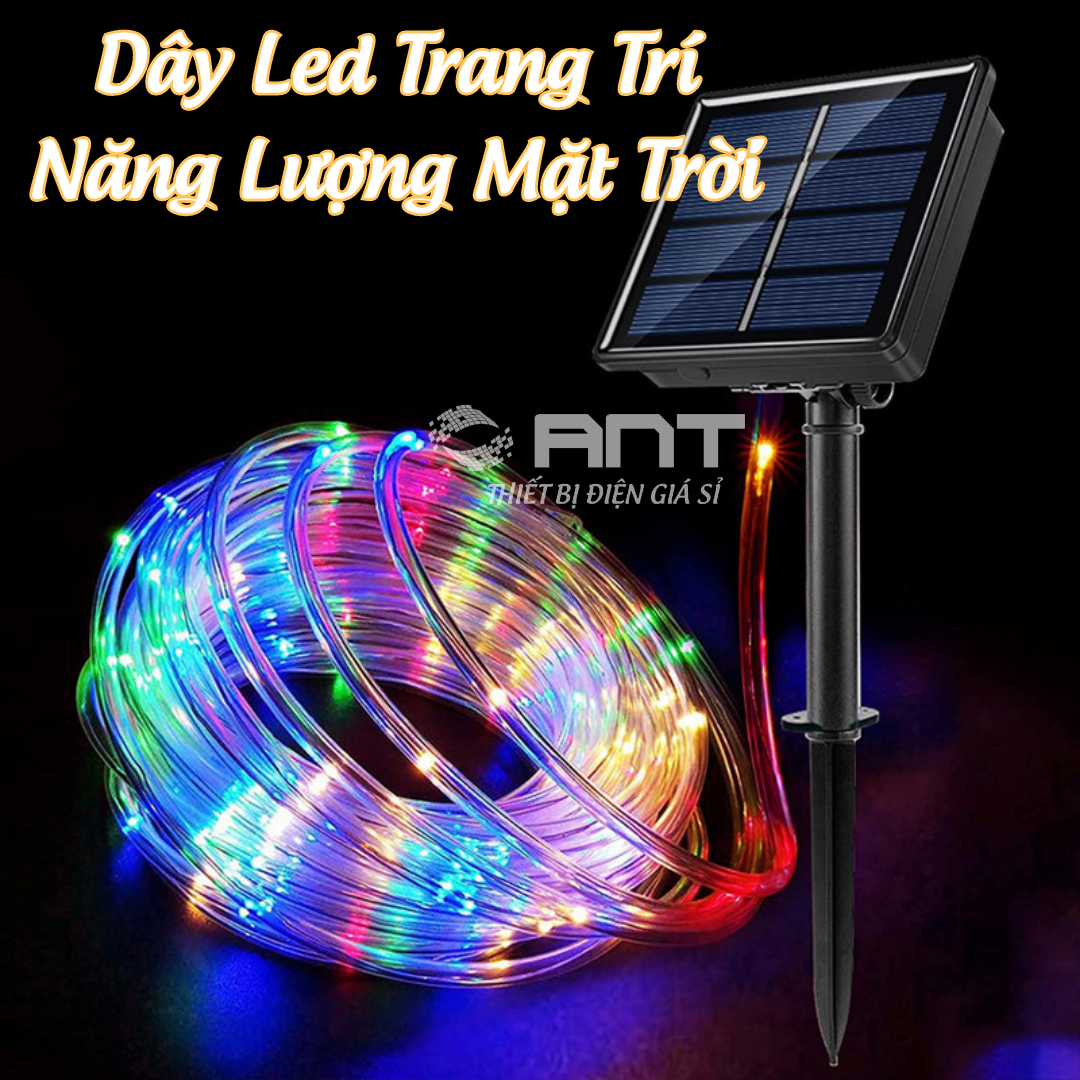 Đèn led trang trí ngoài trời, dây led năng lượng mặt trời, dây dài 10m chớp nhiều màu, có 8 chế độ kiểu chỉnh