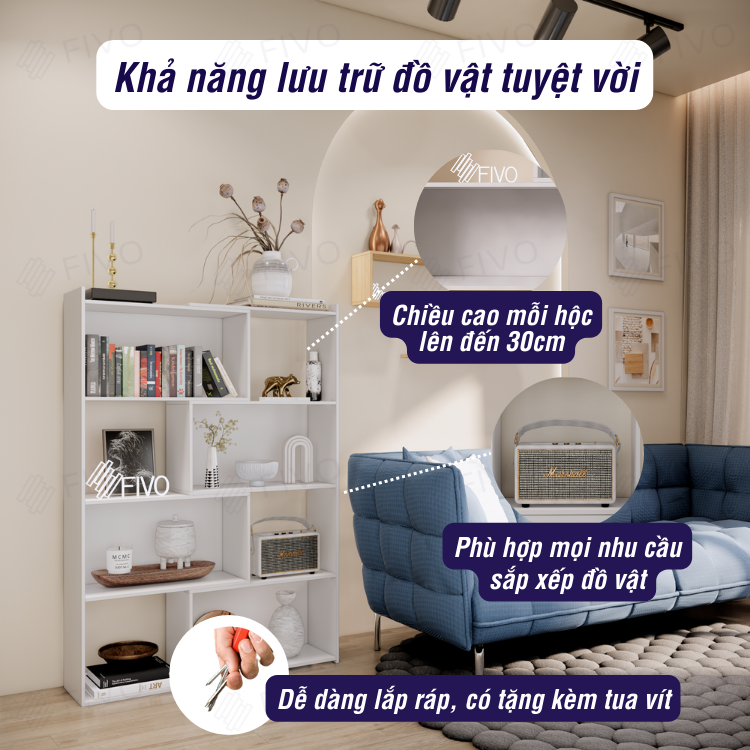 Kệ Sách Gỗ Để Sàn FIVO FB71, Với Tính Năng 2IN1 Đóng Mở Tùy Thích, Nhiều Ngăn Chứa Đồ Rộng Rãi - 4 Tầng