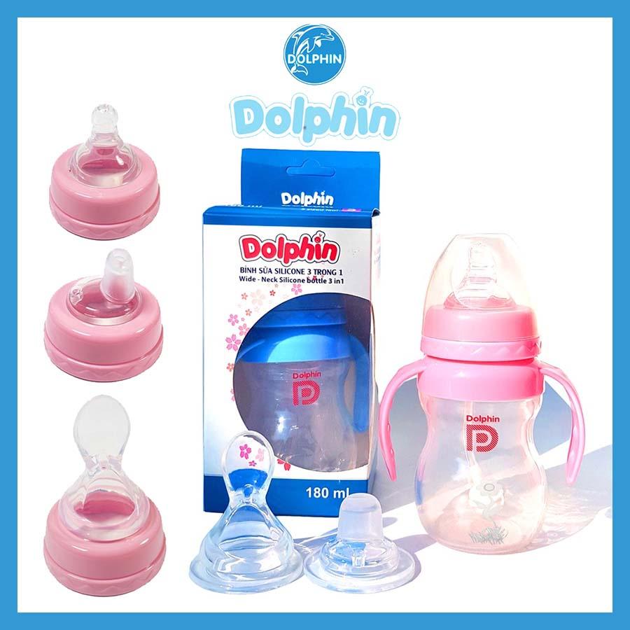 Bình sữa Silicone cổ rộng Dolphin có tay cầm 3 trong 1 - 180ml - DP045