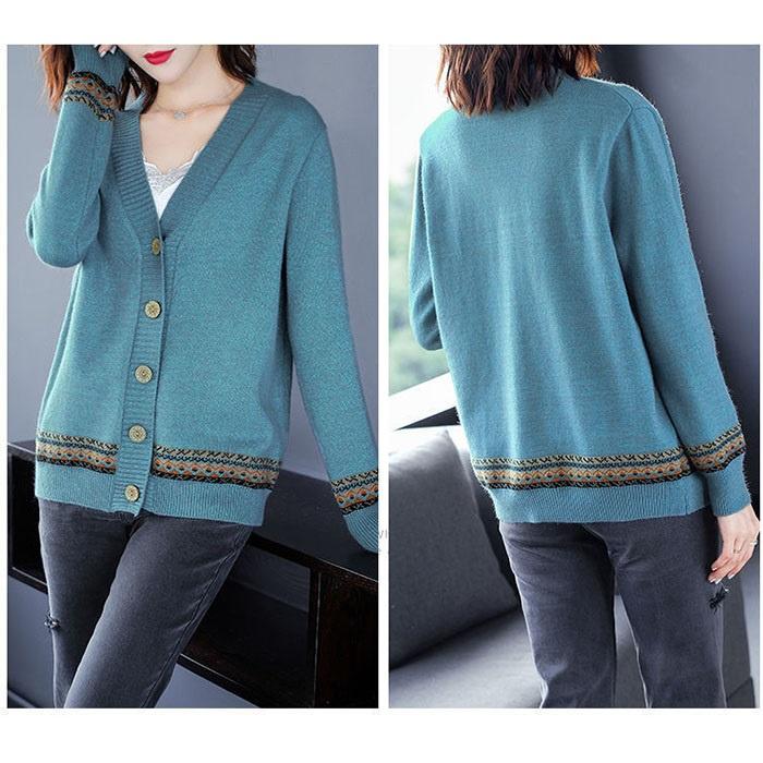 Áo khoác cardigan len nữ pha gấu thổ cẩm, chất len dày dặn thích hợp thu đông, thời trang phong cách trẻ