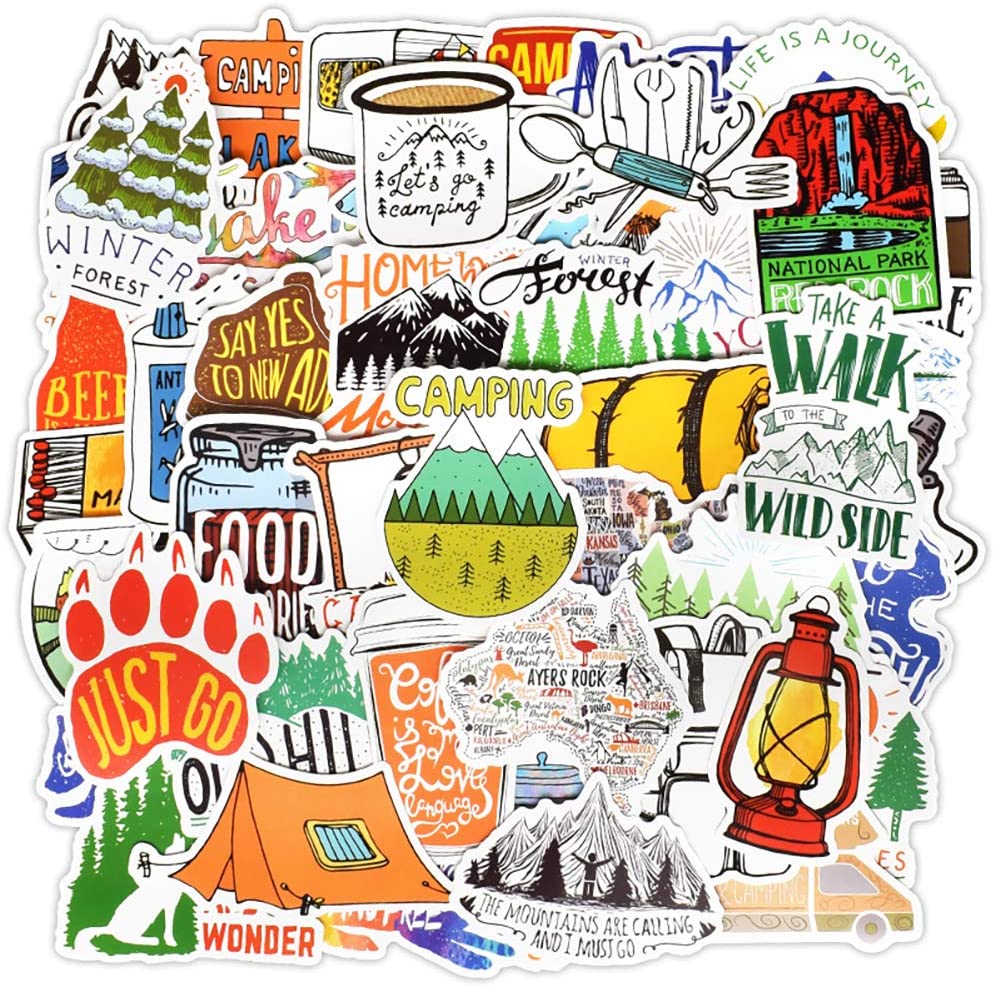 Set 60 Sticker Camping, cắm trại ảnh ép lụa