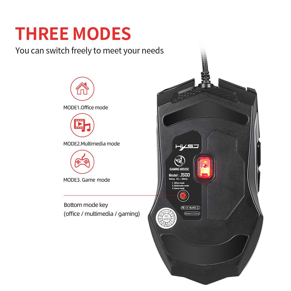 HXSJ J500 USB Wired Gaming Mouse RGB Gaming Mouse with Display Screen Six Adjustable DPI for Desktop Laptop