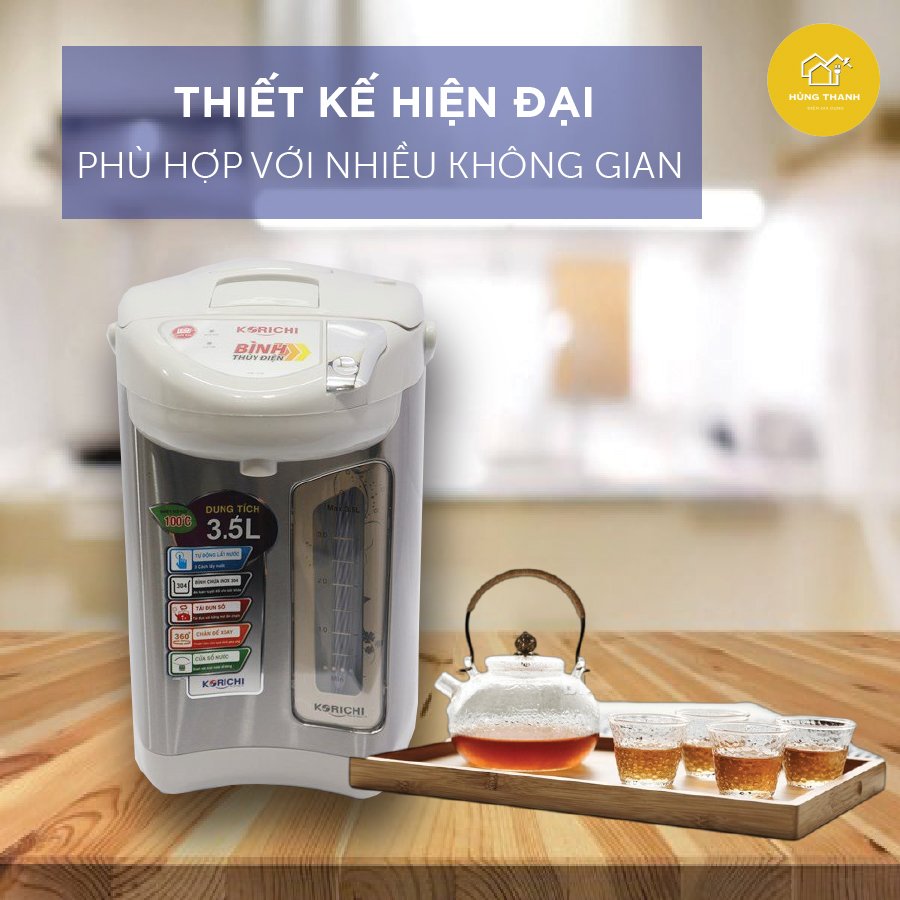 [HÀNG CHÍNH HÃNG] Bình Thủy Điện Korichi KRC-5235 Tinh Tế Sang Trọng Phục Vụ Nhu Cầu Nước Nóng Cho Gia Đình Dung Tích 3.5 Lít