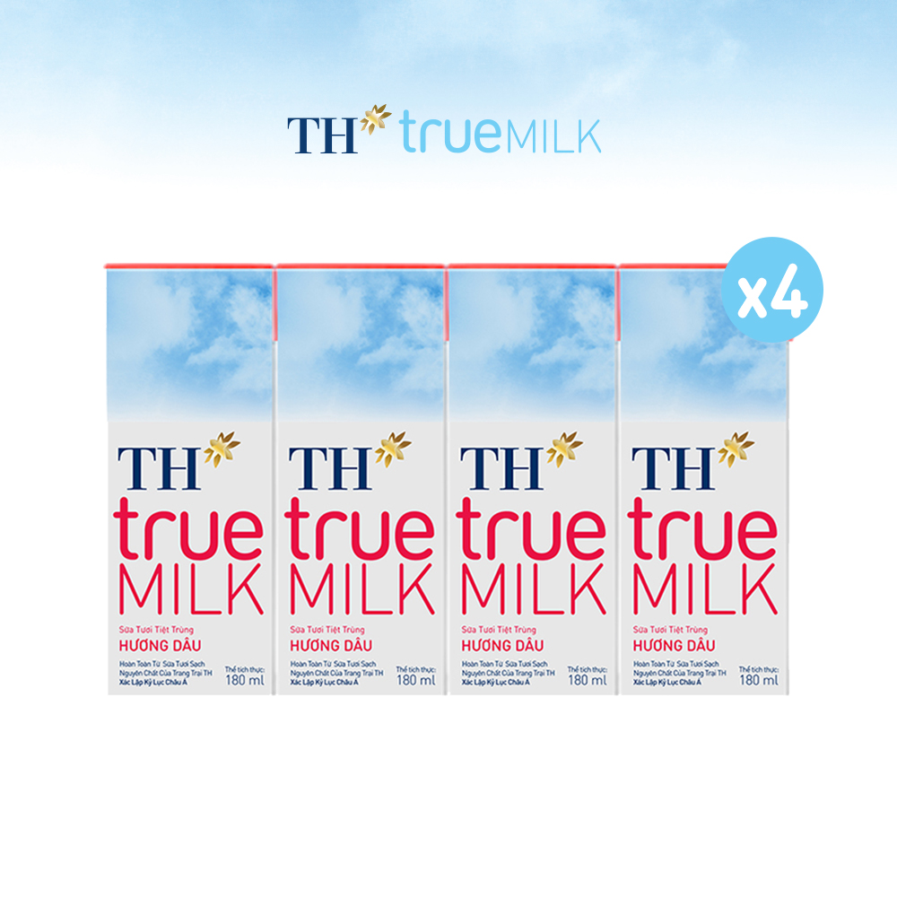 4 Lốc sữa tươi tiệt trùng hương dâu TH True Milk 180ml (180ml x 4 hộp)