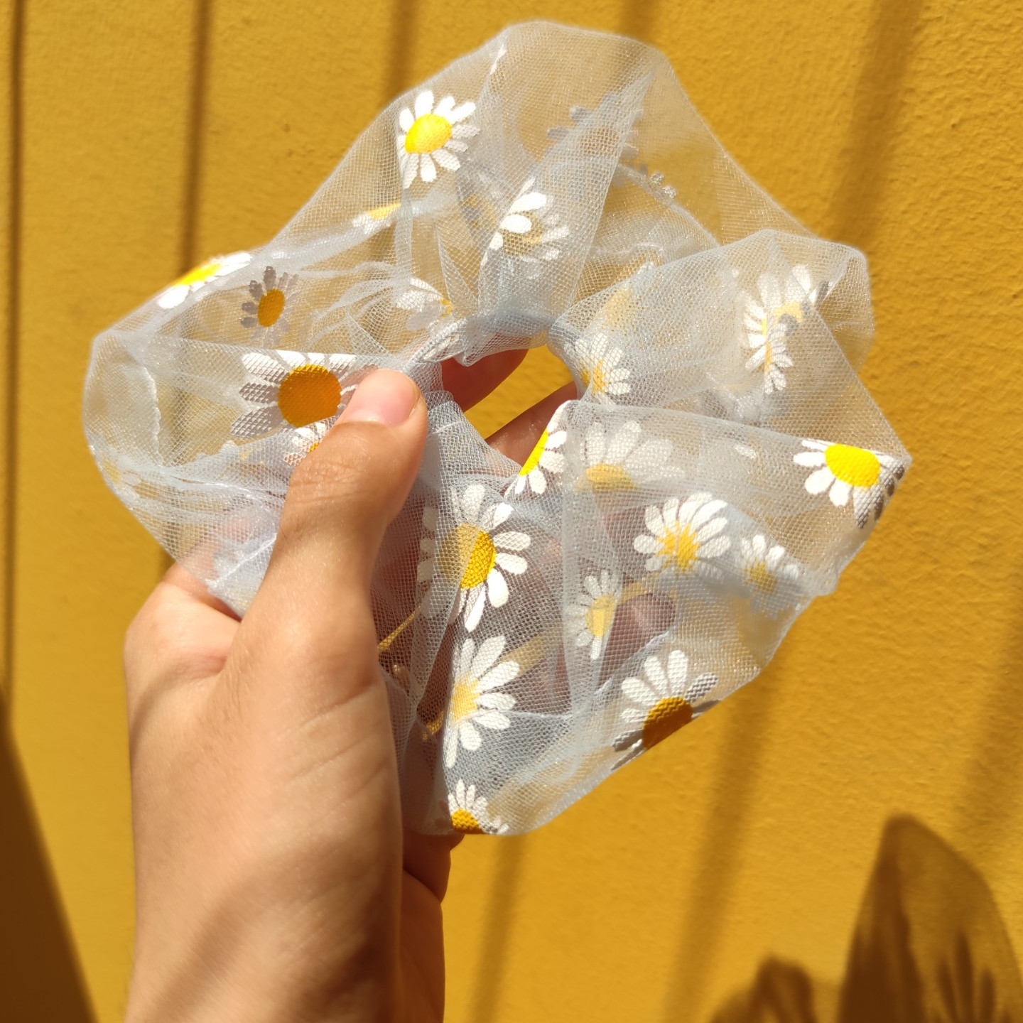Scrunchies hoạ tiết hoa cúc - Dây cột tóc vải lưới hoa cúc in