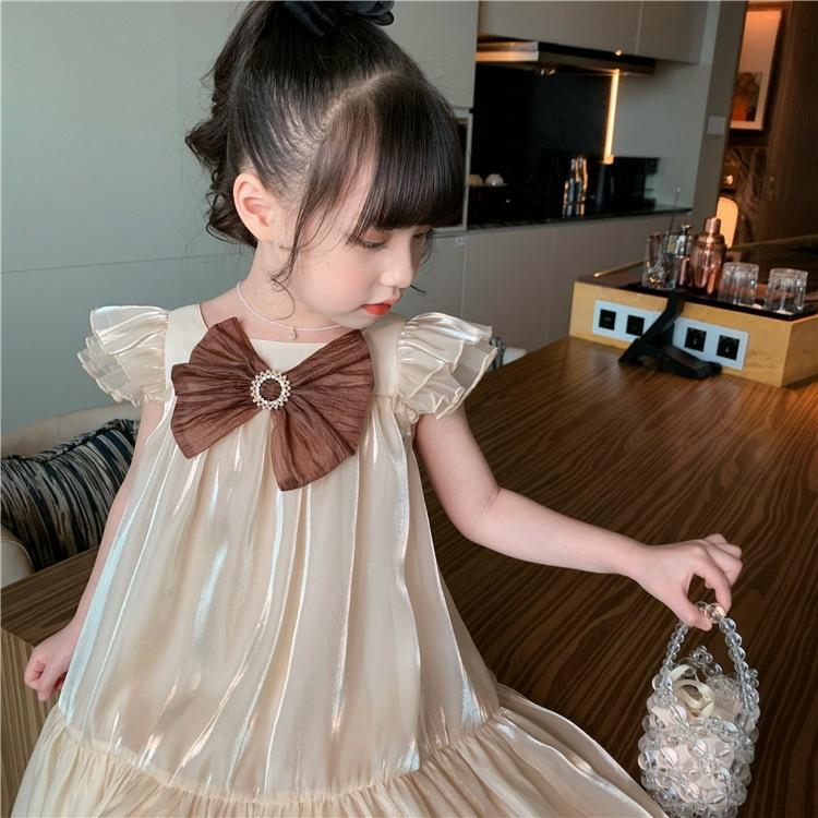 Đầm babydoll cho bé gái đính nơ cánh tiên phong cách Hàn Quốc từ 12-35kg chất vải tơ mềm mát