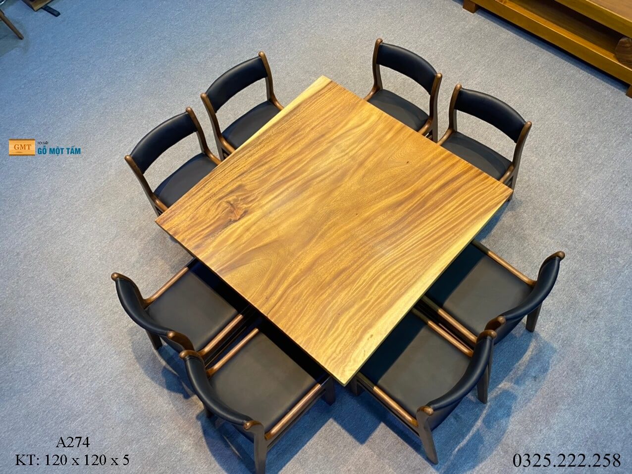 Bàn Ăn Gỗ Me Tây, Bàn Cafe Gỗ Me Tây, Bàn Gỗ Me Tây Nguyên Tấm Dài 1,2m Rộng 1,2m Dày 5cm