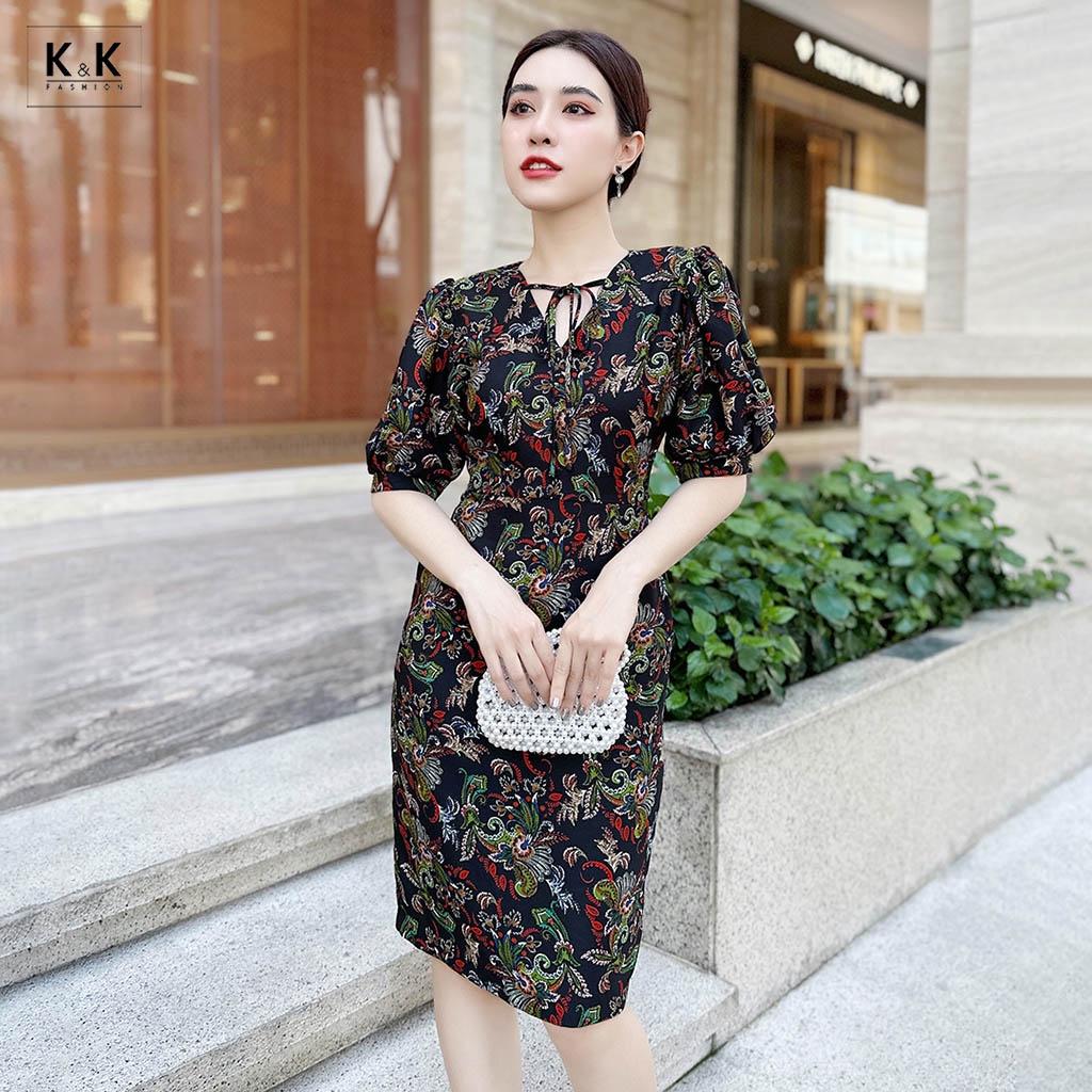 Đầm Ôm Công Sở Nữ Họa Tiết Tay Lửng K&amp;K Fashion KK117-35 Chất Liệu Garolan