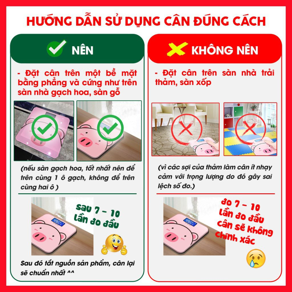 Cân điện tử cân sức khỏe gia đình màn hình LED hiển thị cân nặng ,nhiệt độ hình con heo